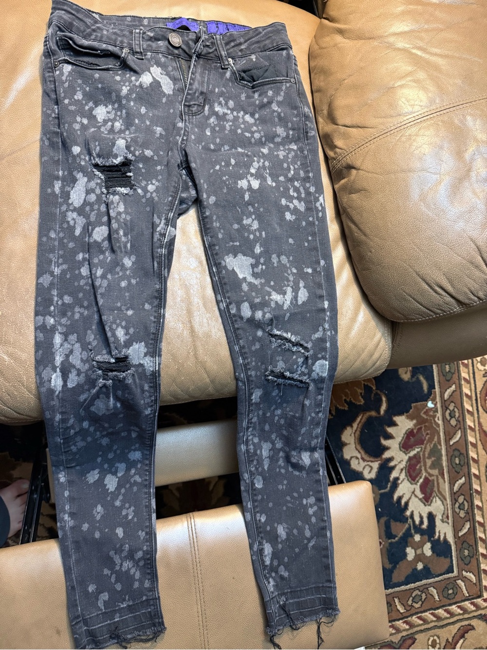 Indigo Rein Black Splatter-Print Distressed Skinny Jeans